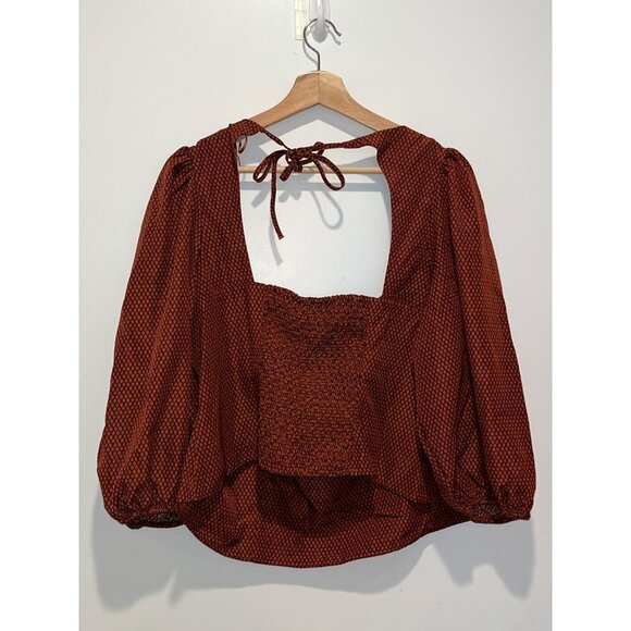 NWT Levis Rust Patterned Puff Sleeve Smocked Open Back Women's Top Size 2X - Picture 6 of 9